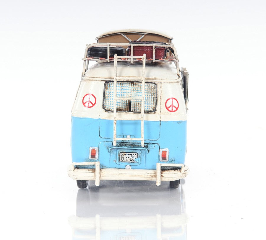 6" Blue And White Metal Volkswagen Bus Sculpture-Sculptures-DECOROLALA