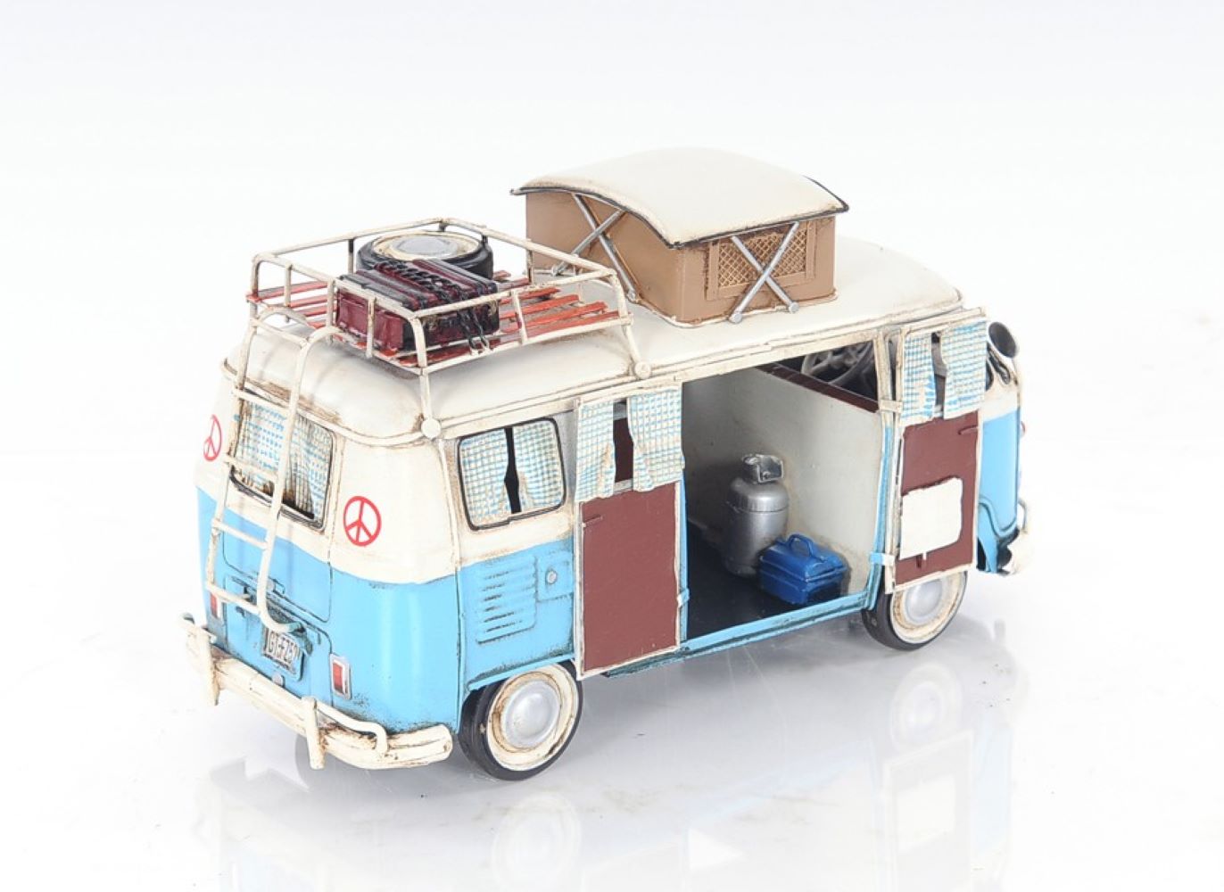 6" Blue And White Metal Volkswagen Bus Sculpture-Sculptures-DECOROLALA