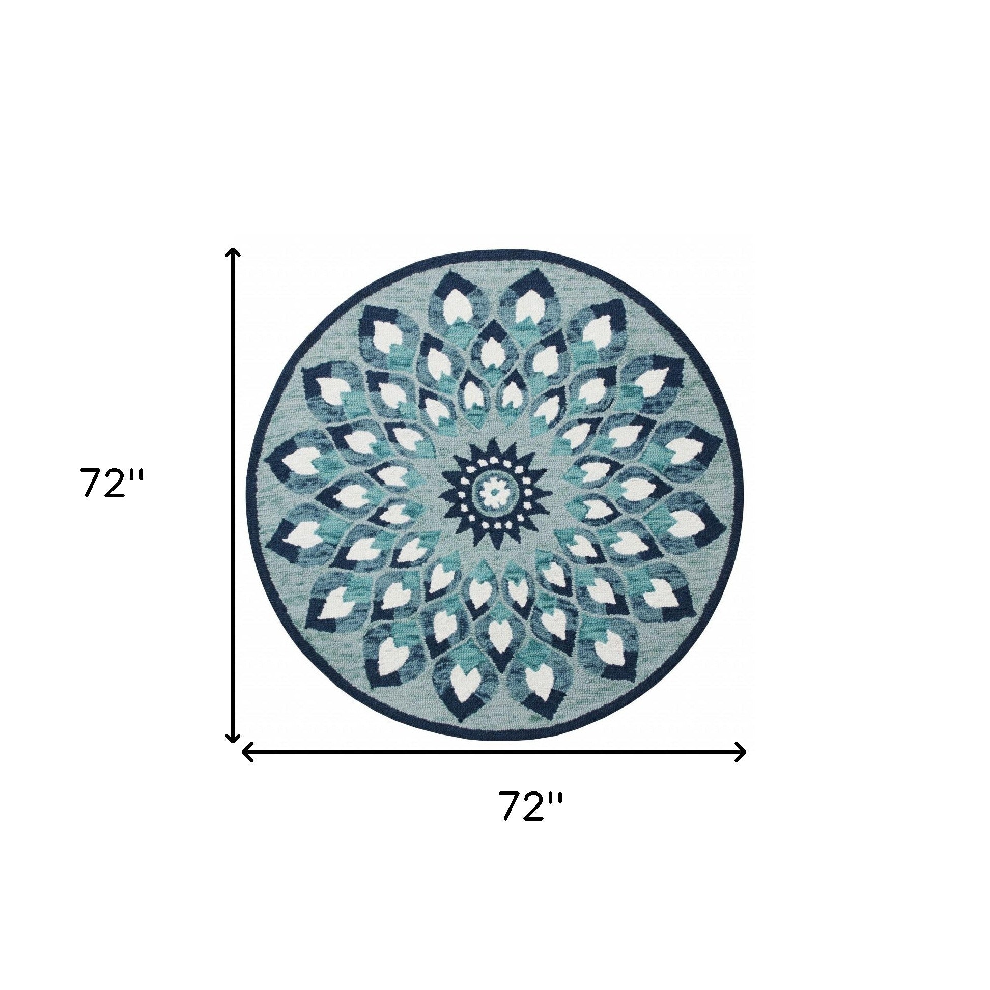 6' Blue And White Round Wool Hand Tufted Area Rug-Area Rugs-DECOROLALA