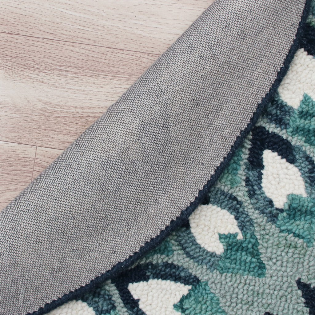 6' Blue And White Round Wool Hand Tufted Area Rug-Area Rugs-DECOROLALA