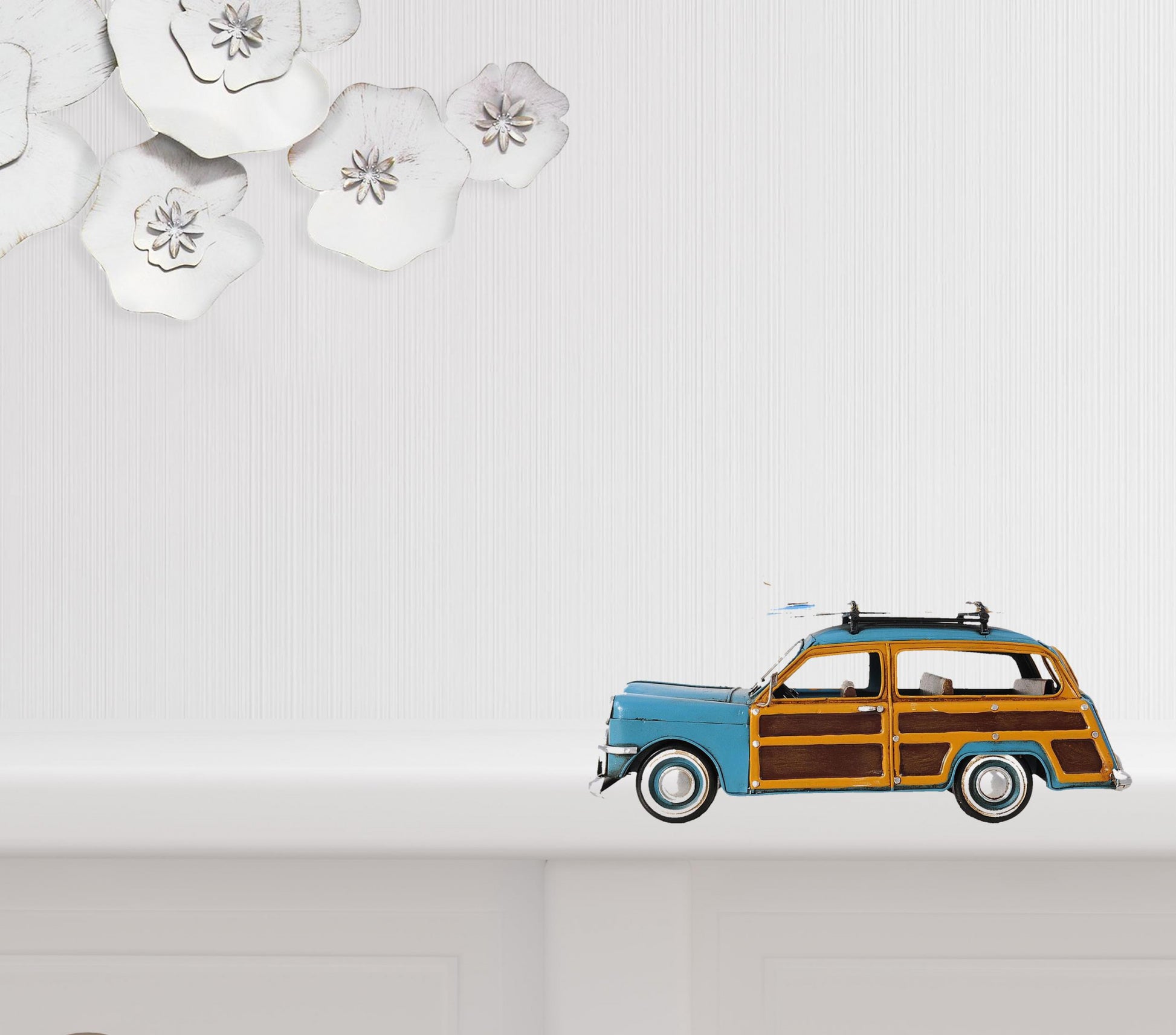 6" Blue And Yellow Metal Hand Painted Decorative Car-Sculptures-DECOROLALA