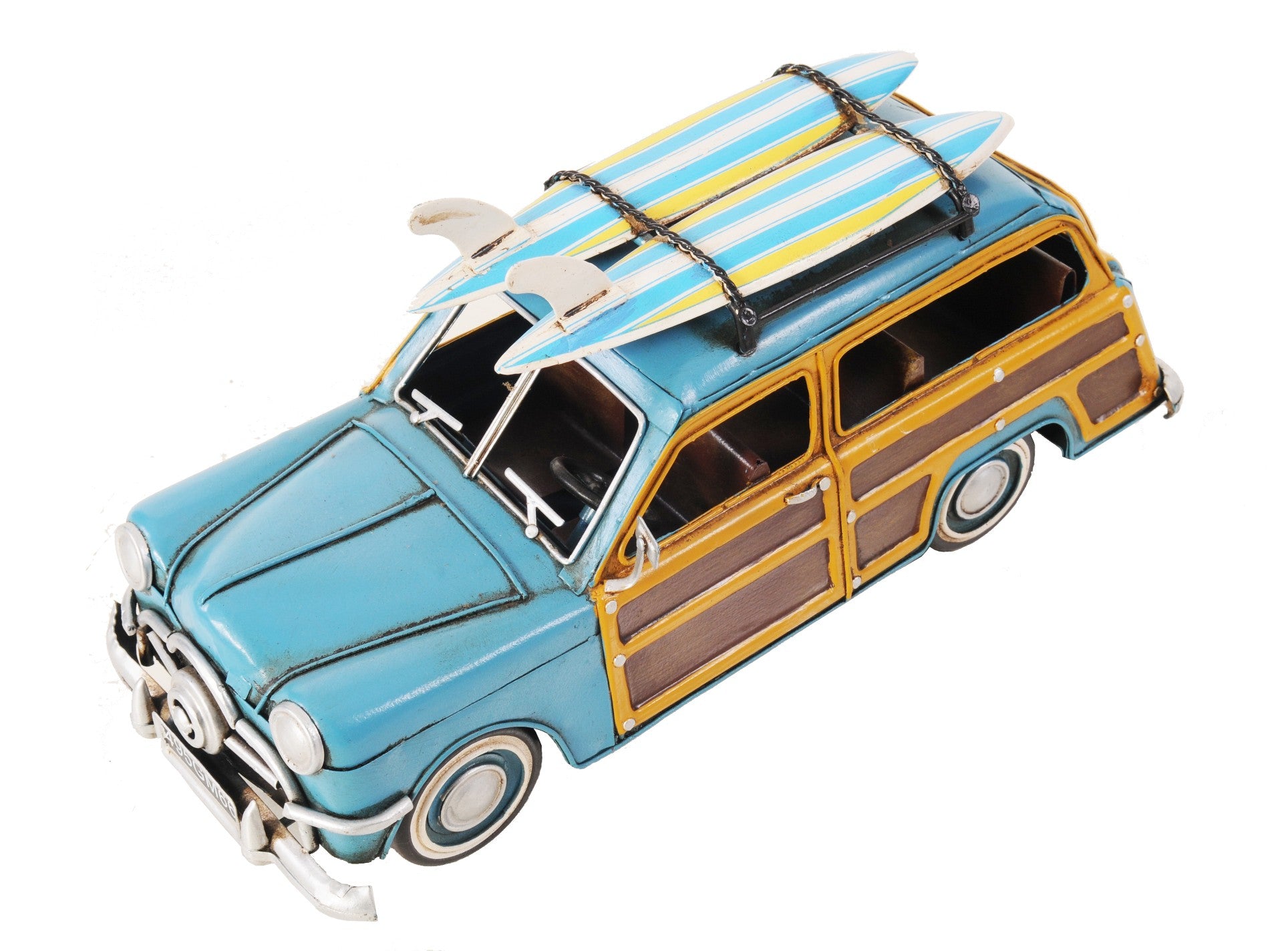 6" Blue And Yellow Metal Hand Painted Decorative Car-Sculptures-DECOROLALA