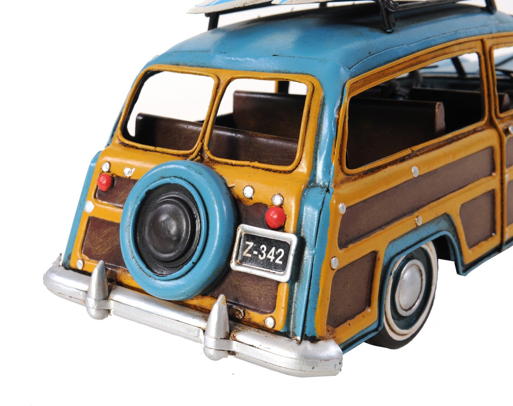 6" Blue And Yellow Metal Hand Painted Decorative Car-Sculptures-DECOROLALA