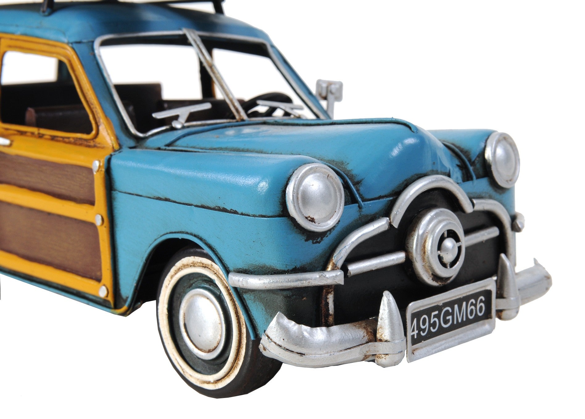 6" Blue And Yellow Metal Hand Painted Decorative Car-Sculptures-DECOROLALA