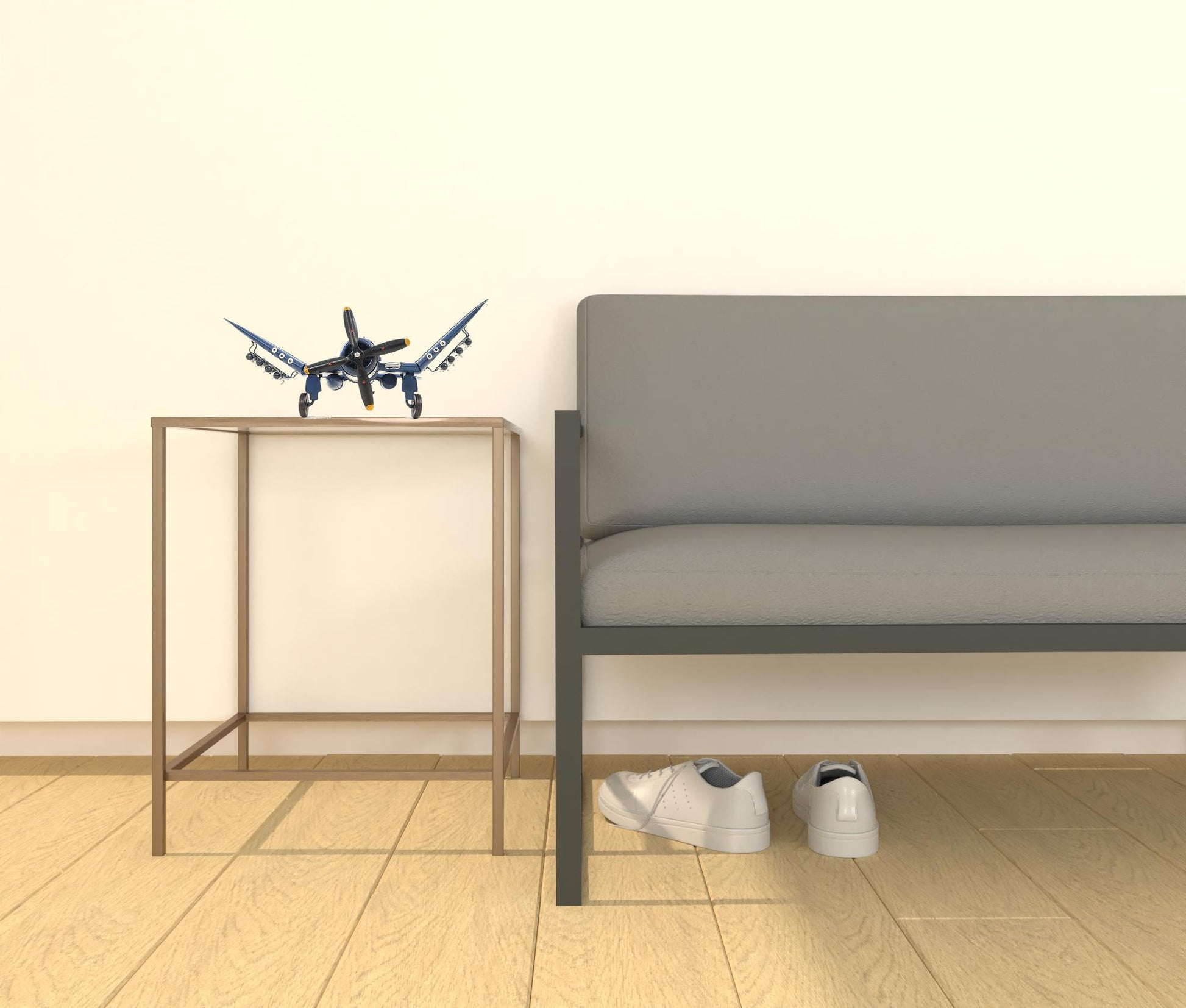 6" Blue Metal Hand Painted Model Airplane Tabletop Sculpture-Sculptures-DECOROLALA