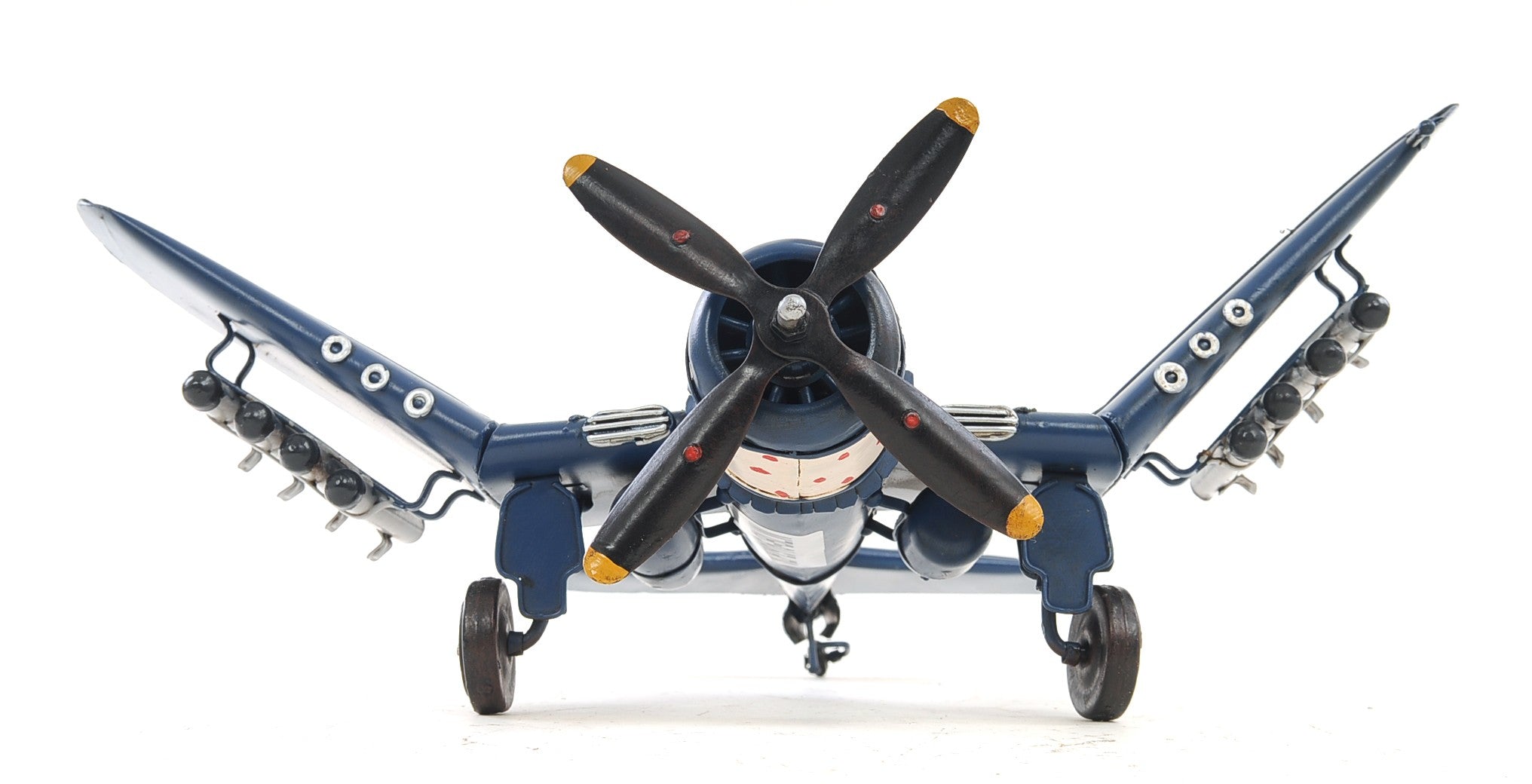 6" Blue Metal Hand Painted Model Airplane Tabletop Sculpture-Sculptures-DECOROLALA