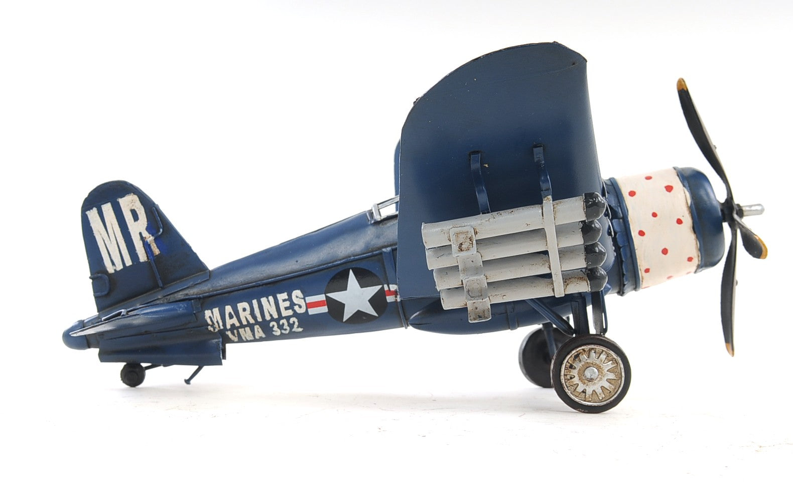 6" Blue Metal Hand Painted Model Airplane Tabletop Sculpture-Sculptures-DECOROLALA