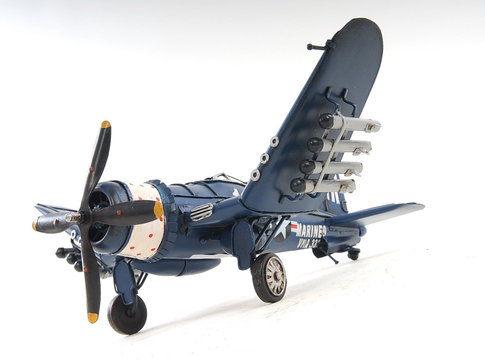 6" Blue Metal Hand Painted Model Airplane Tabletop Sculpture-Sculptures-DECOROLALA