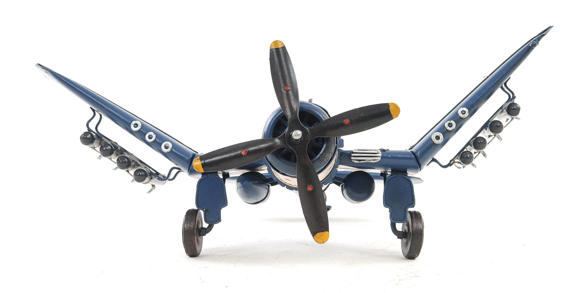 6" Blue Metal Hand Painted Model Airplane Tabletop Sculpture-Sculptures-DECOROLALA