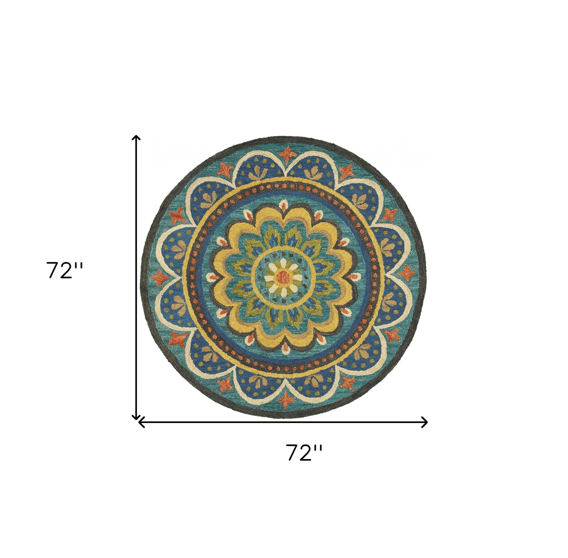 6' Blue Round Wool Geometric Hand Tufted Area Rug-Area Rugs-DECOROLALA