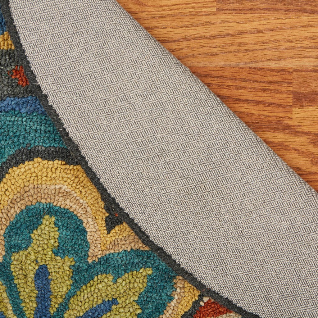 6' Blue Round Wool Geometric Hand Tufted Area Rug-Area Rugs-DECOROLALA