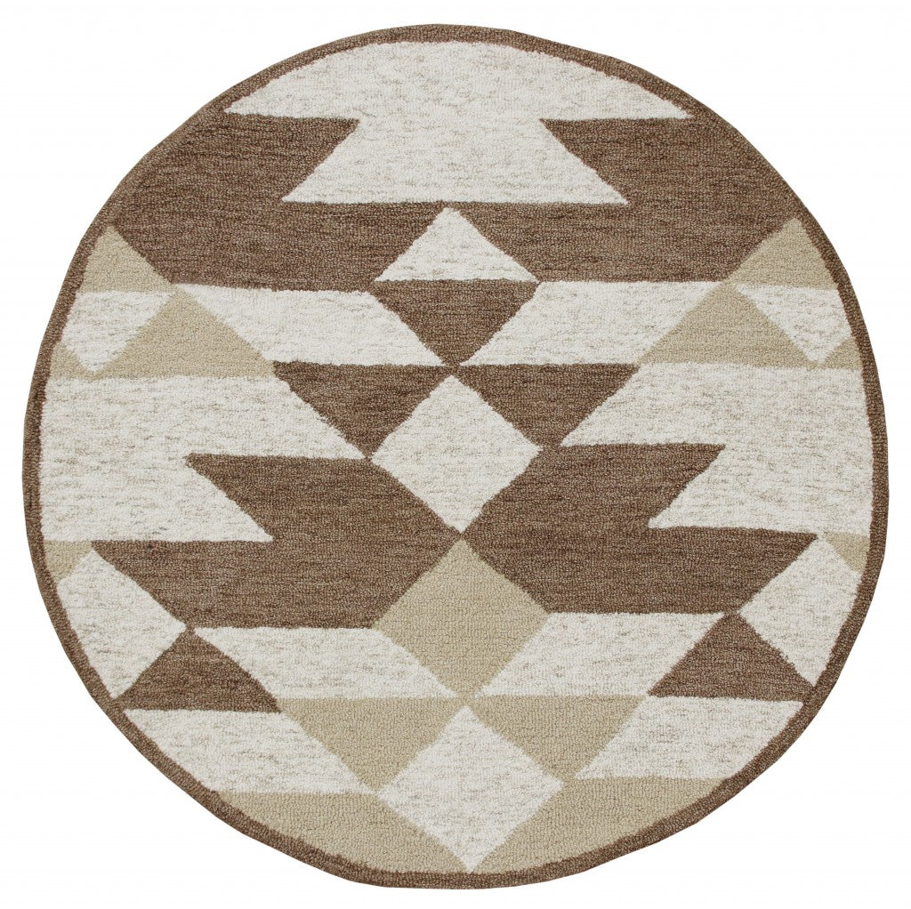 6' Brown And Ivory Round Wool Hand Tufted Area Rug-Area Rugs-DECOROLALA