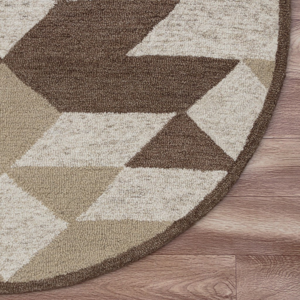 6' Brown And Ivory Round Wool Hand Tufted Area Rug-Area Rugs-DECOROLALA