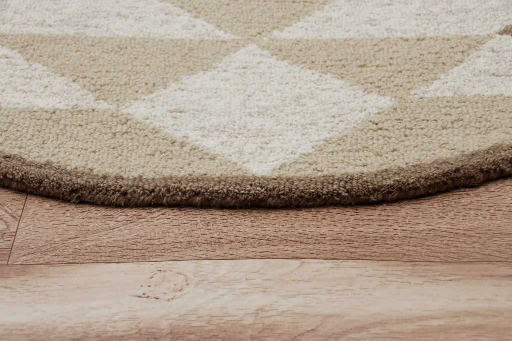 6' Brown And Ivory Round Wool Hand Tufted Area Rug-Area Rugs-DECOROLALA