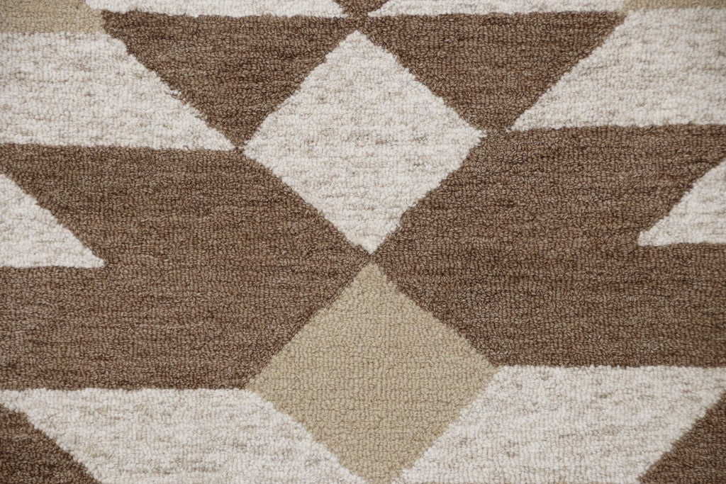 6' Brown And Ivory Round Wool Hand Tufted Area Rug-Area Rugs-DECOROLALA