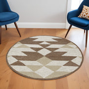 6' Brown And Ivory Round Wool Hand Tufted Area Rug-Area Rugs-DECOROLALA
