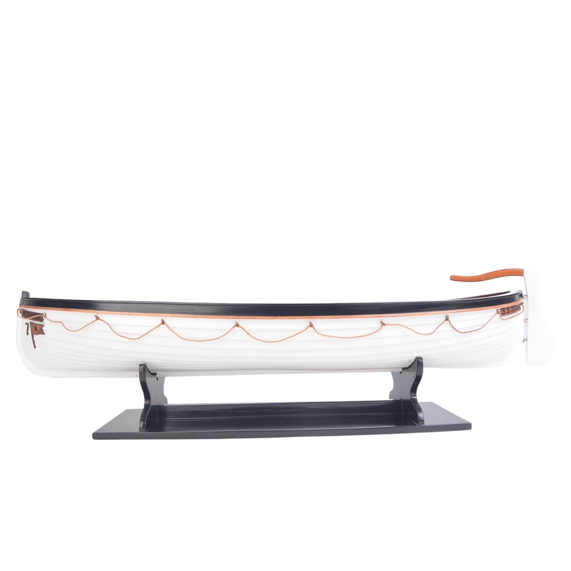 6" Brown and White Solid Wood Hand Painted RMS Titanic Lifeboat No.7 Model Boat-Sculptures-DECOROLALA