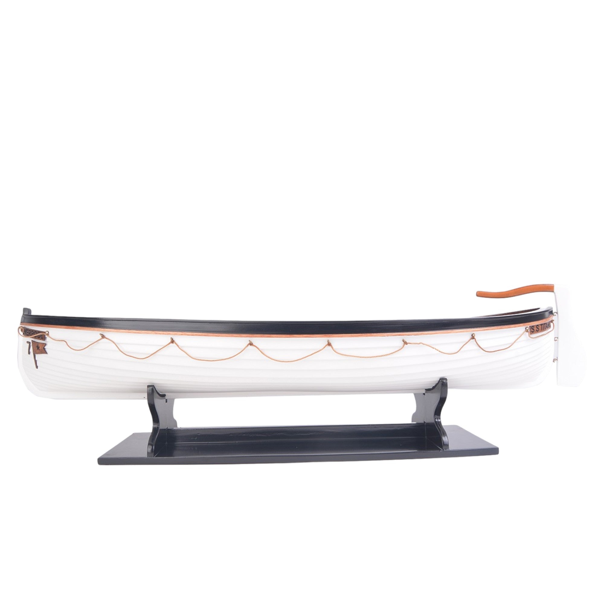 6" Brown and White Solid Wood Hand Painted RMS Titanic Lifeboat No.7 Model Boat-Sculptures-DECOROLALA