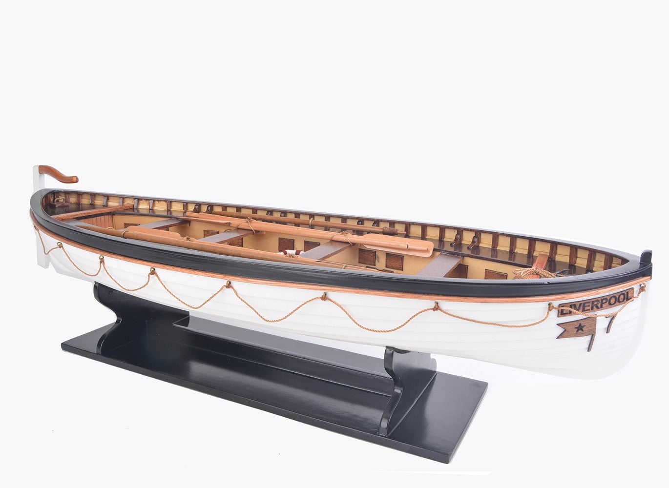 6" Brown and White Solid Wood Hand Painted RMS Titanic Lifeboat No.7 Model Boat-Sculptures-DECOROLALA
