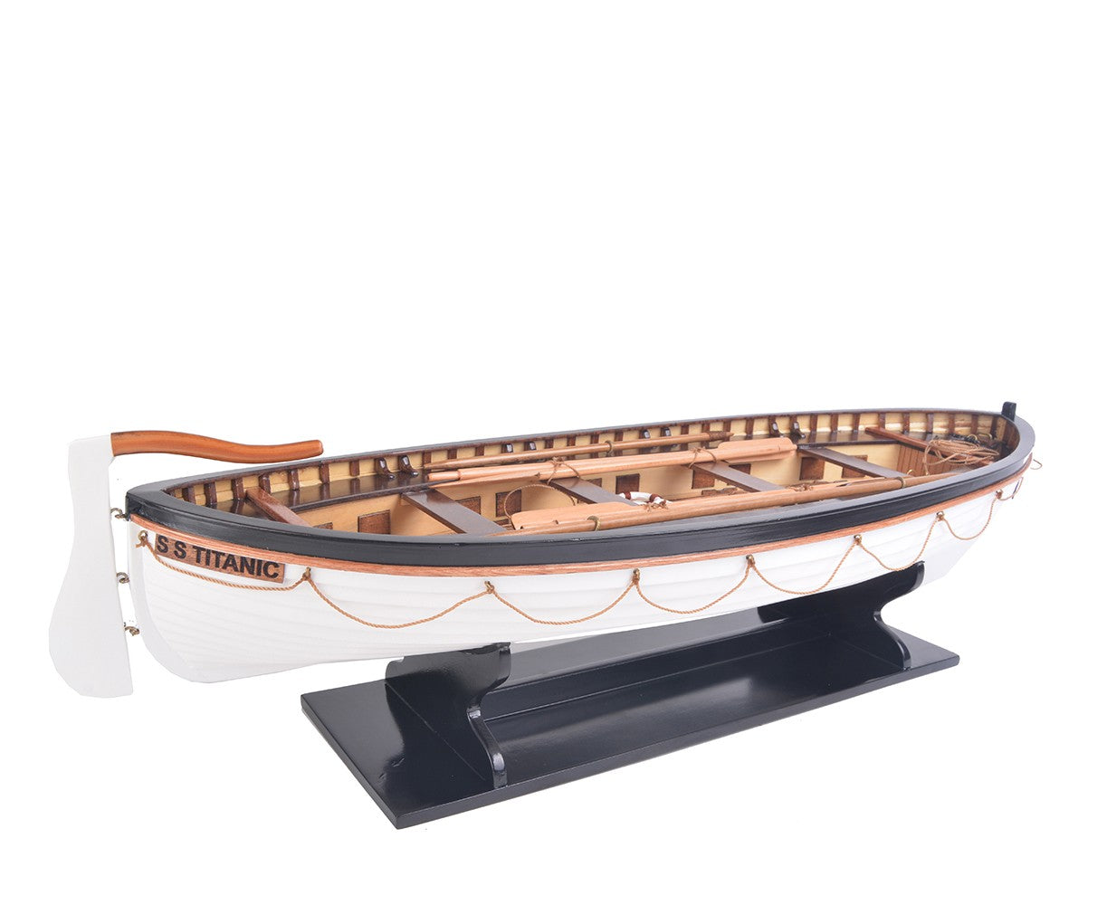 6" Brown and White Solid Wood Hand Painted RMS Titanic Lifeboat No.7 Model Boat-Sculptures-DECOROLALA