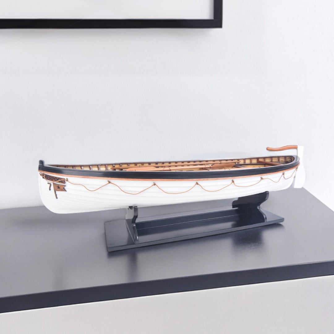 6" Brown and White Solid Wood Hand Painted RMS Titanic Lifeboat No.7 Model Boat-Sculptures-DECOROLALA