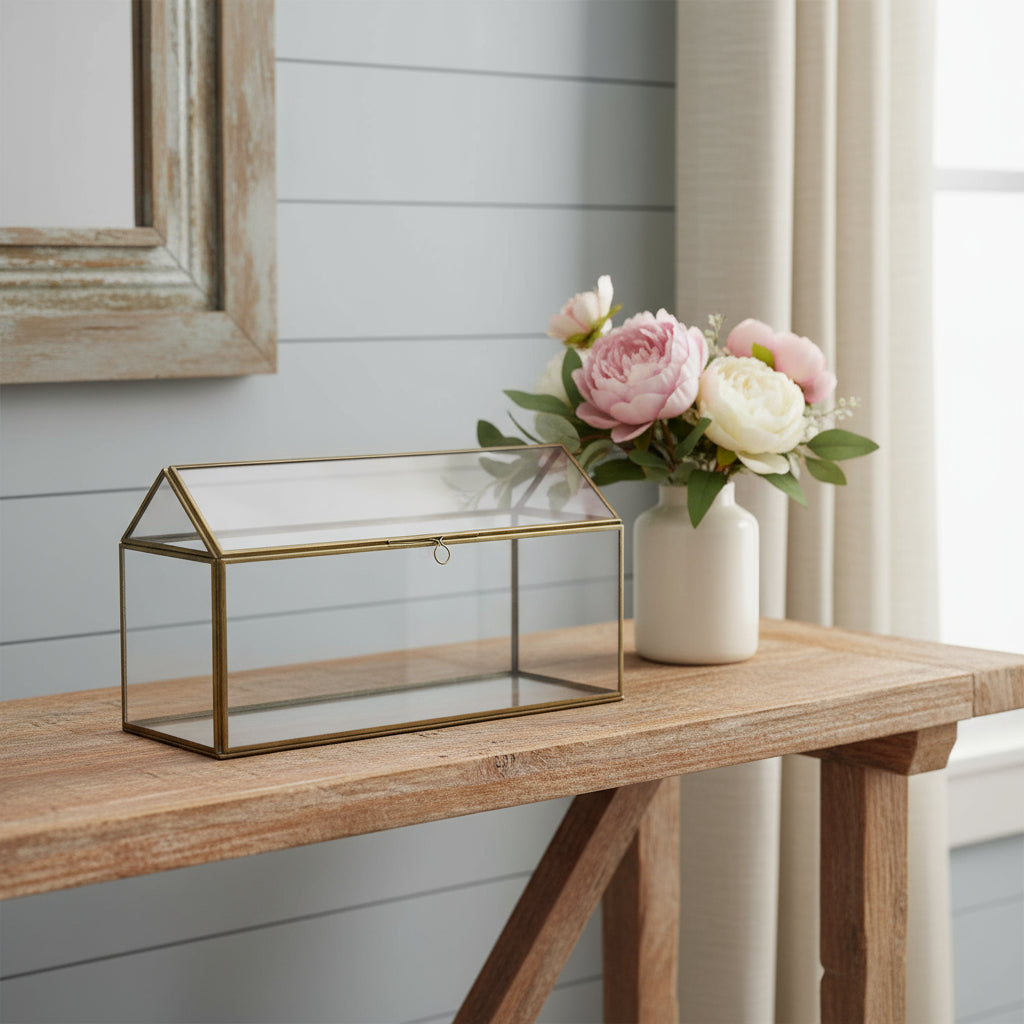 6" Clear And Gold Glass And Metal Box-Organizers-DECOROLALA