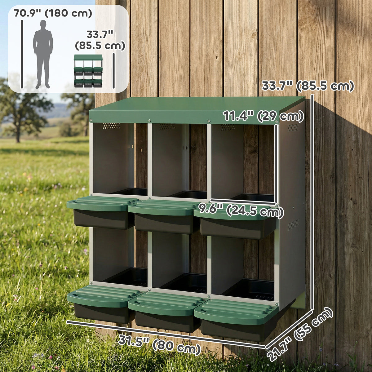6-Compartment Metal Roll-Away Chicken Nesting Boxes - Silver-Small Animals-DECOROLALA