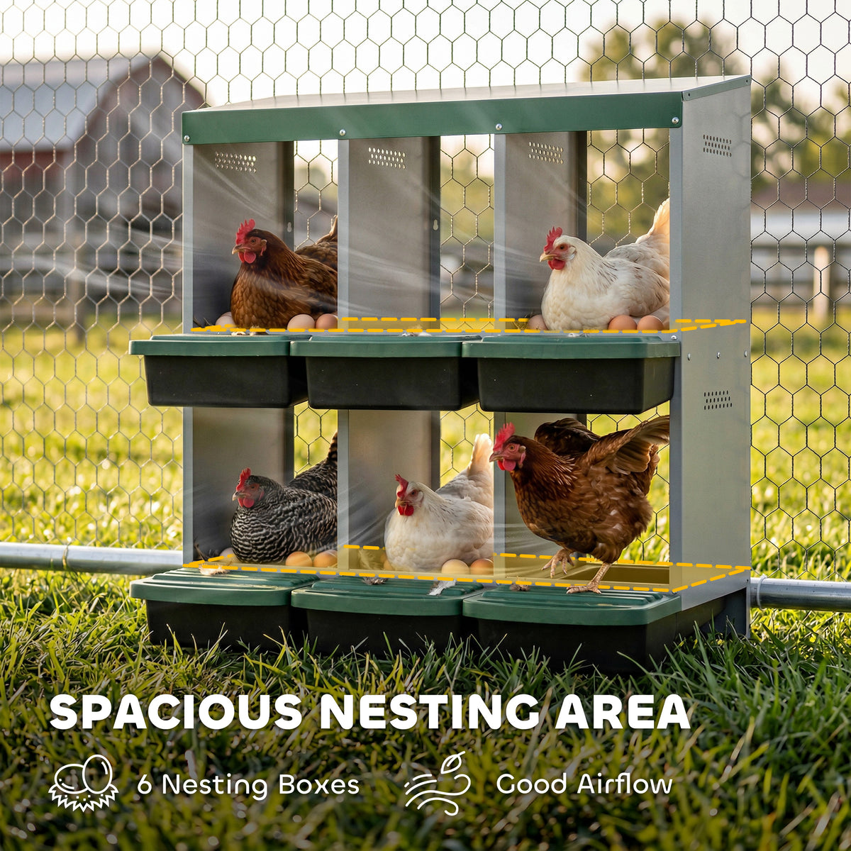 6-Compartment Metal Roll-Away Chicken Nesting Boxes - Silver-Small Animals-DECOROLALA