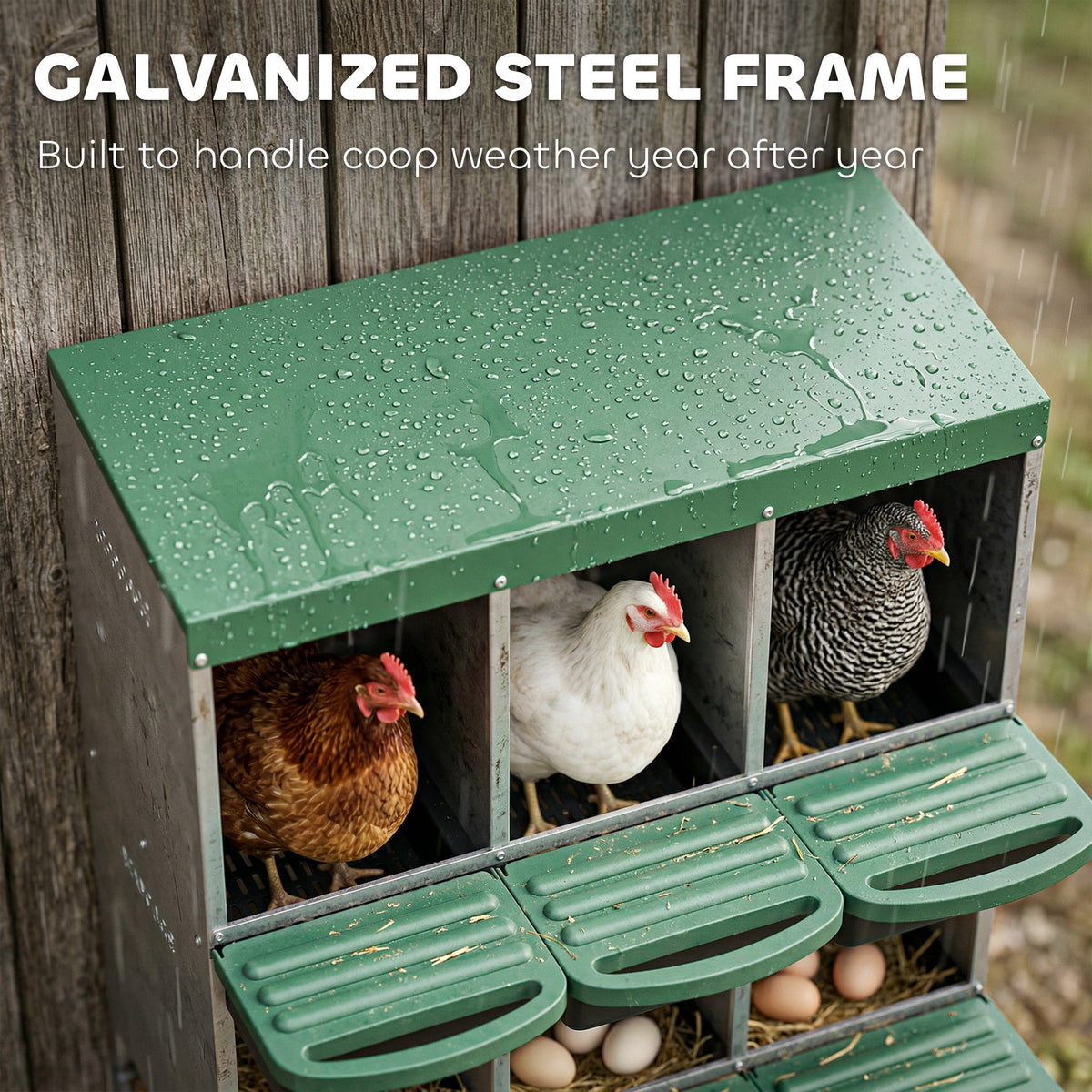6-Compartment Metal Roll-Away Chicken Nesting Boxes - Silver-Small Animals-DECOROLALA