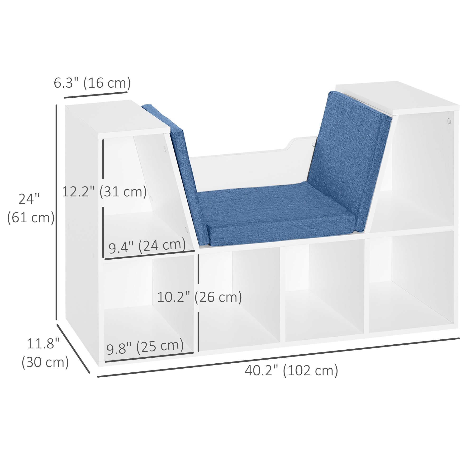 6-Cubby Bookcase with Reading Nook Seat Cushion - Blue-Home Furnishings > Storage & Organization > Bookshelves & Bookcases > Small Bookshelves-DECOROLALA