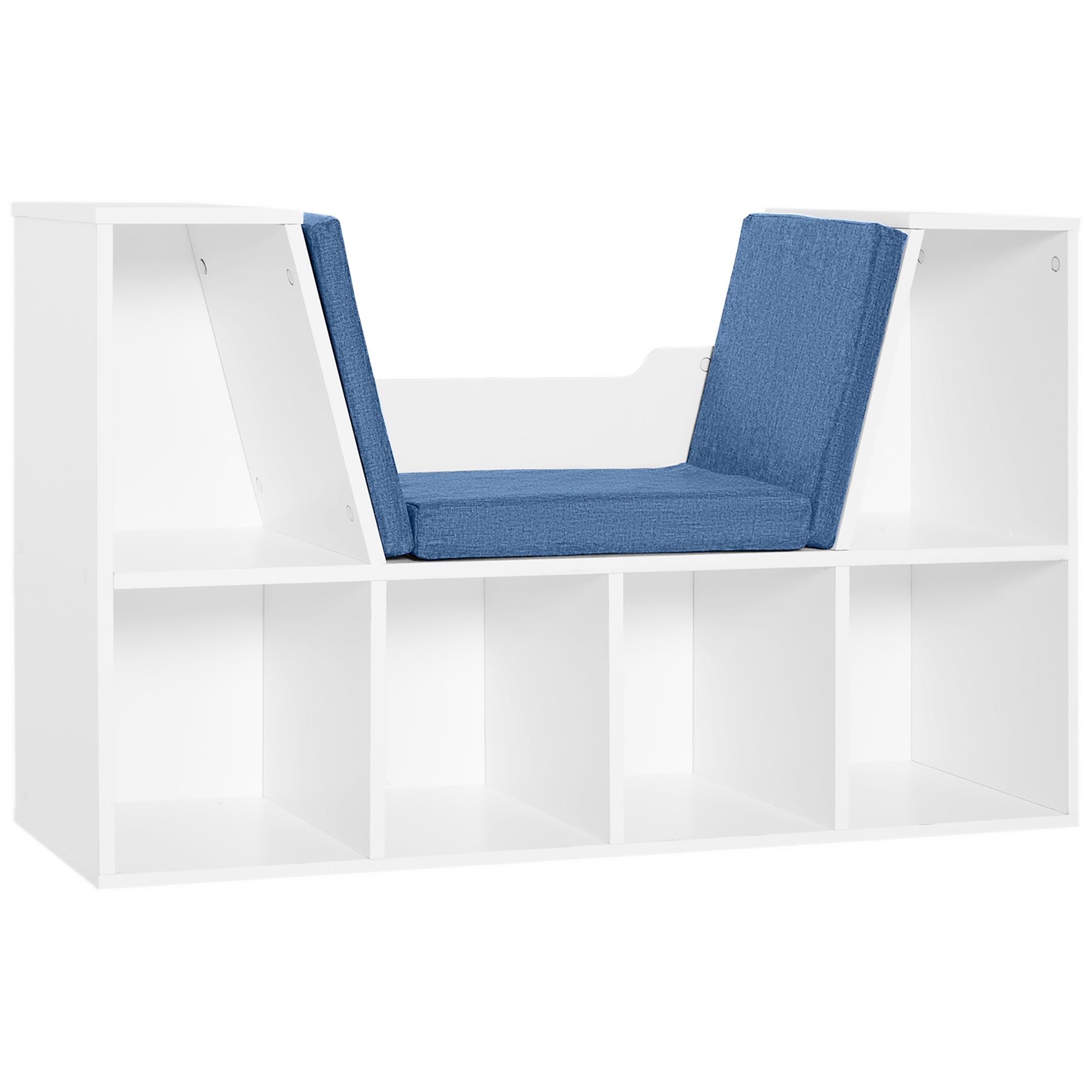 6-Cubby Bookcase with Reading Nook Seat Cushion - Blue-Home Furnishings > Storage & Organization > Bookshelves & Bookcases > Small Bookshelves-DECOROLALA