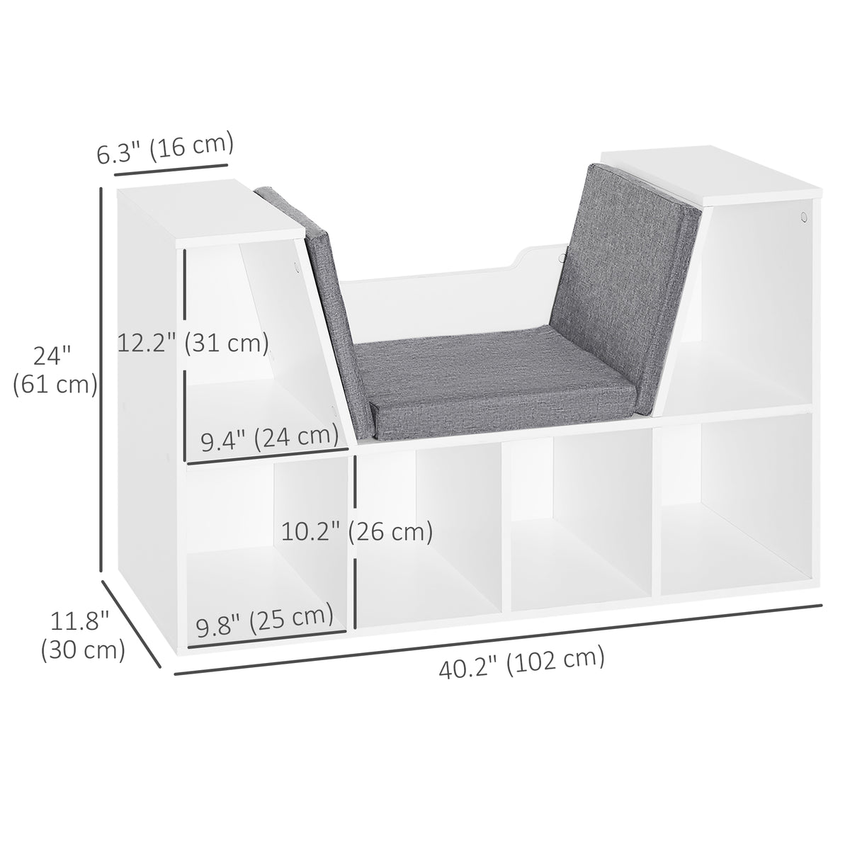 6-Cubby Bookcase with Reading Nook Seat Cushion - Grey-Bookcases-DECOROLALA
