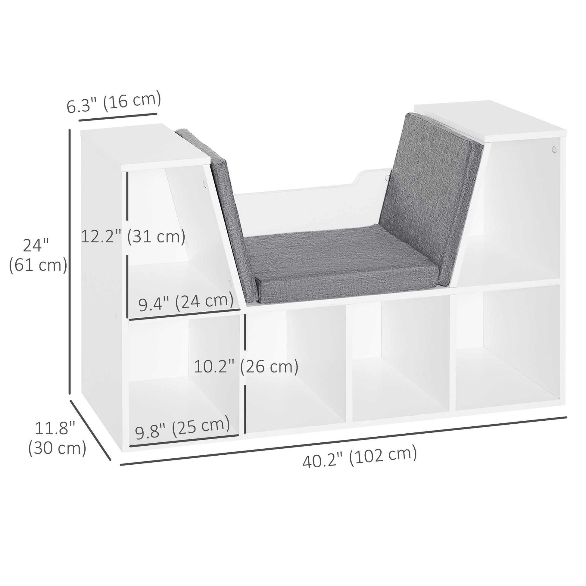 6-Cubby Bookcase with Reading Nook Seat Cushion - Grey-Home Furnishings > Storage & Organization > Bookshelves & Bookcases > Small Bookshelves-DECOROLALA