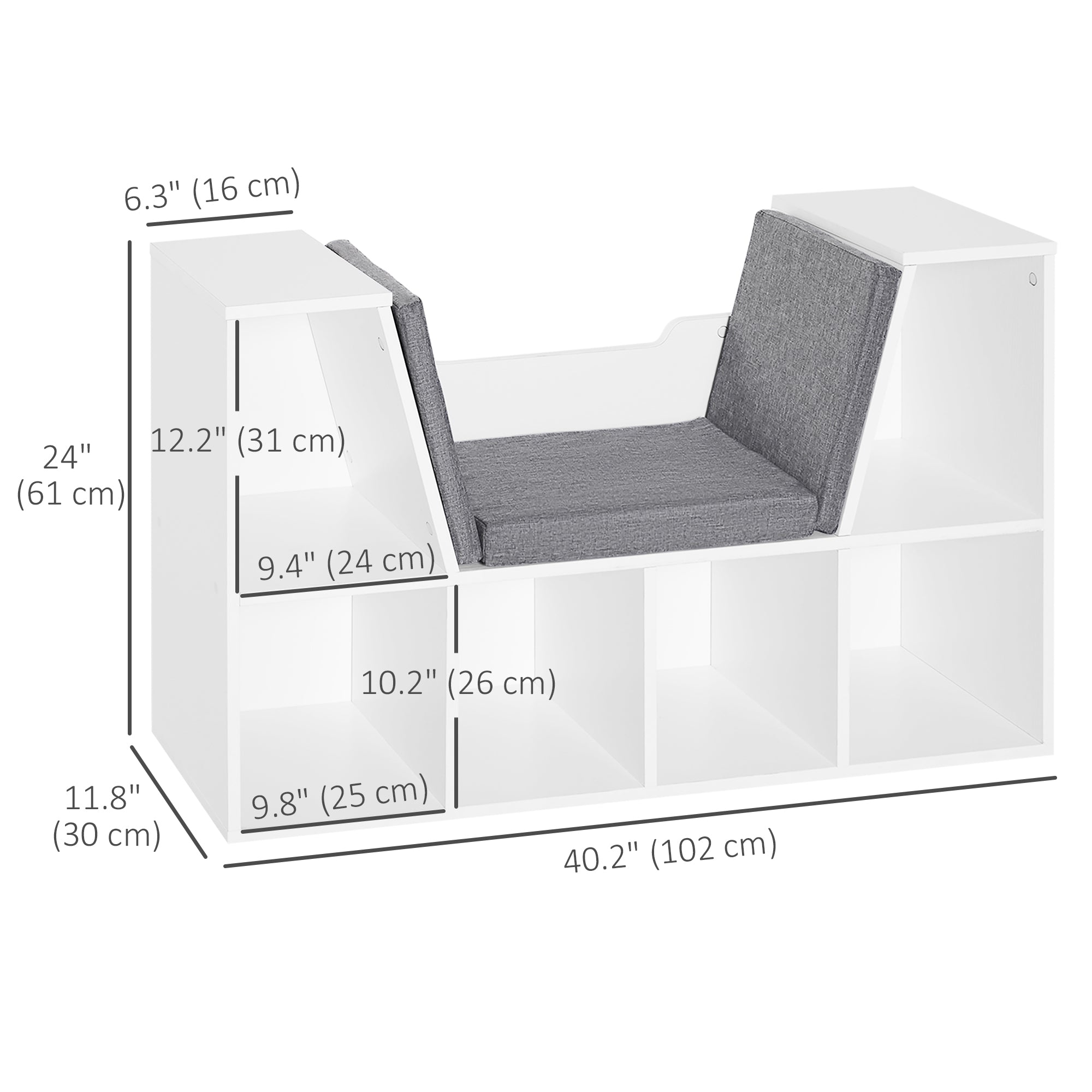 6-Cubby Bookcase with Reading Nook Seat Cushion - Grey-Home Furnishings > Storage & Organization > Bookshelves & Bookcases > Small Bookshelves-DECOROLALA