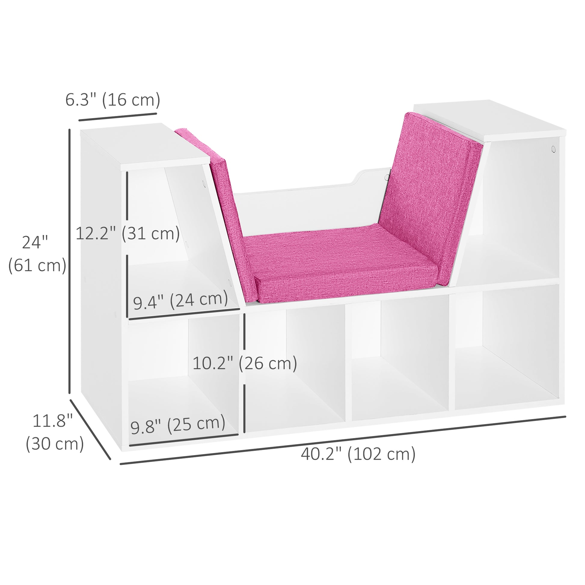 6-Cubby Bookcase with Reading Nook Seat Cushion - Pink-Home Furnishings > Storage & Organization > Bookshelves & Bookcases > Small Bookshelves-DECOROLALA