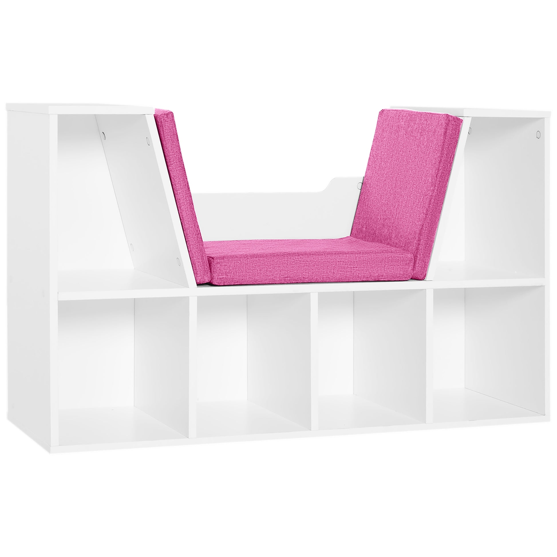 6-Cubby Bookcase with Reading Nook Seat Cushion - Pink-Home Furnishings > Storage & Organization > Bookshelves & Bookcases > Small Bookshelves-DECOROLALA