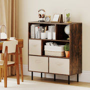 6-Cube Bookshelf with 3 Removable Folding Fabric Drawers for Living Room-Rustic Brown-Bookcases-DECOROLALA