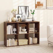 6 Cube Bookshelf with Back Guardrail for Living Room Bedroom-Rustic Brown-Bookcases-DECOROLALA