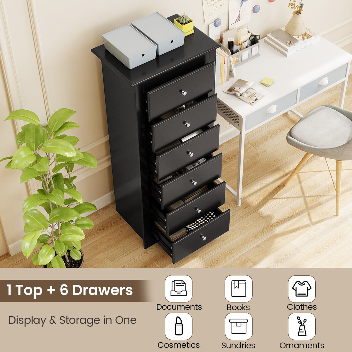 6 Drawer Chest Dresser - Black (min order qty 2)-Dressers & Chests-DECOROLALA