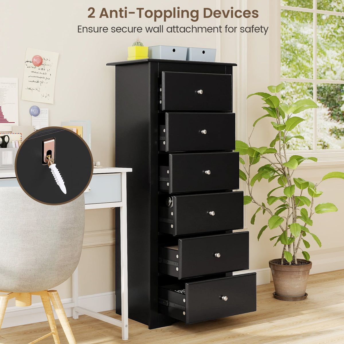 6 Drawer Chest Dresser - Black (min order qty 2)-Dressers & Chests-DECOROLALA