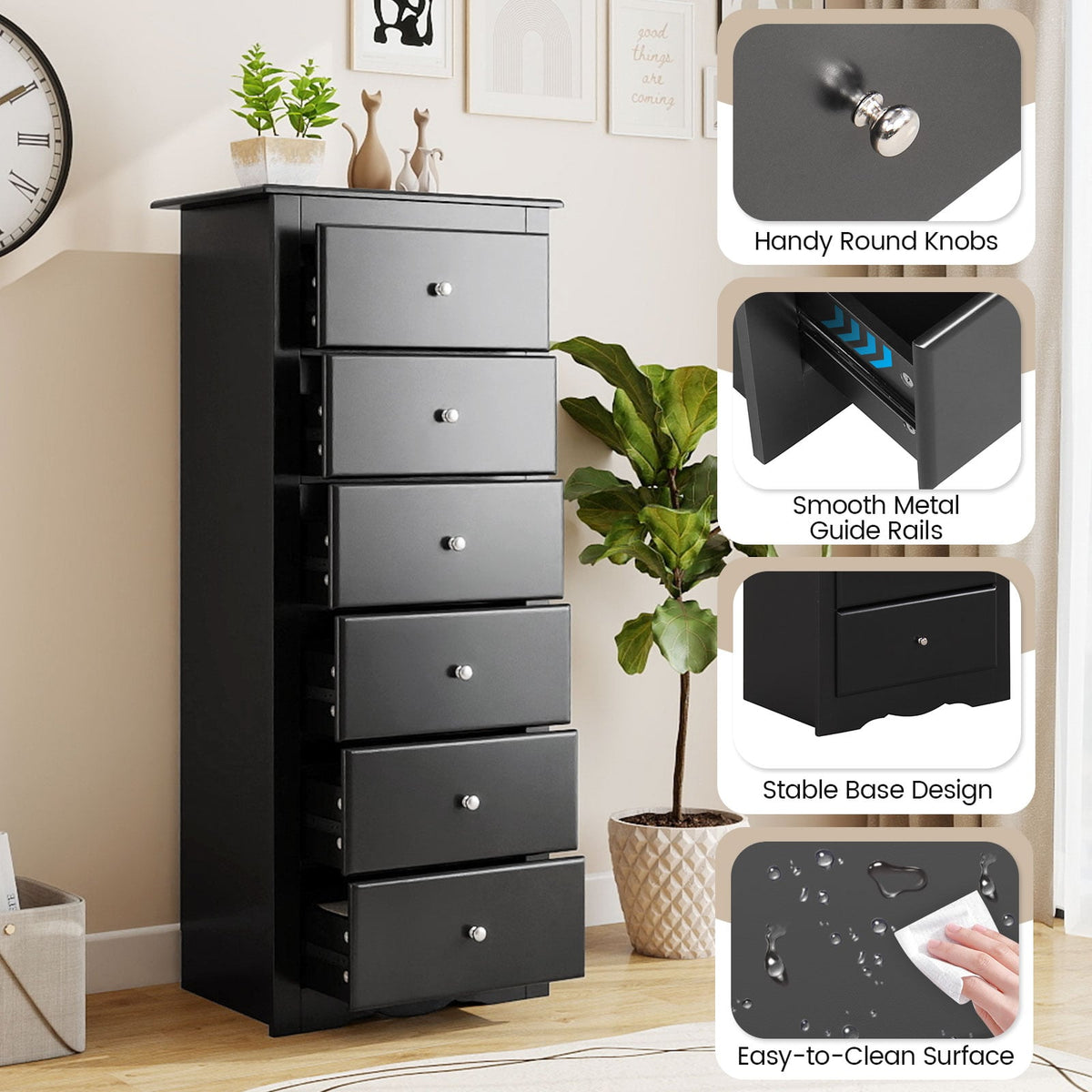 6 Drawer Chest Dresser - Black (min order qty 2)-Dressers & Chests-DECOROLALA