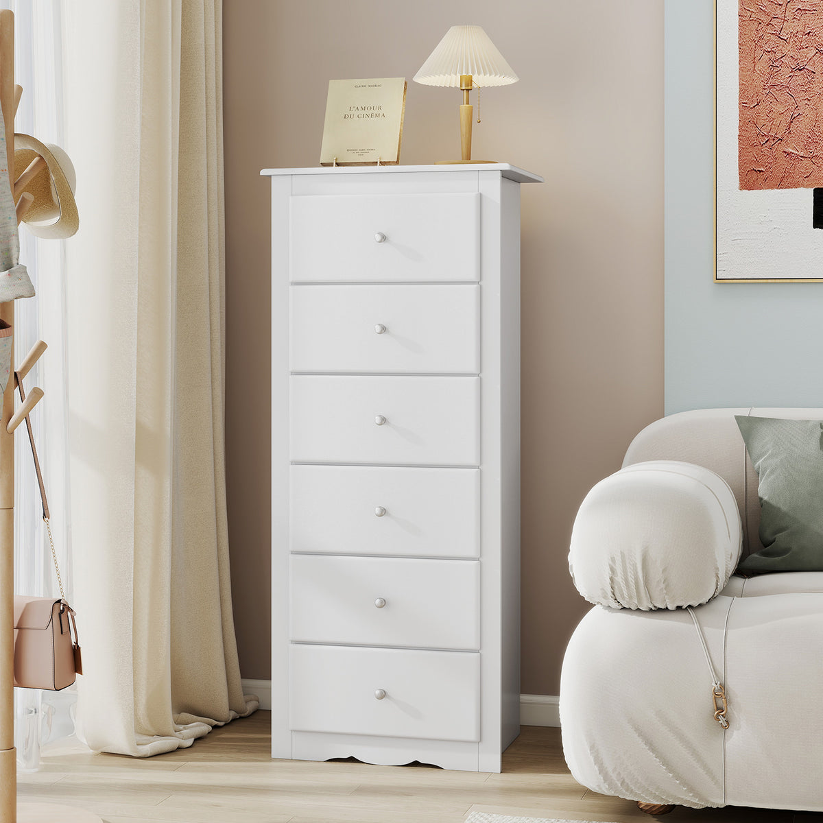 6 Drawer Chest Dresser White (min order qty 2)-Dressers & Chests-DECOROLALA