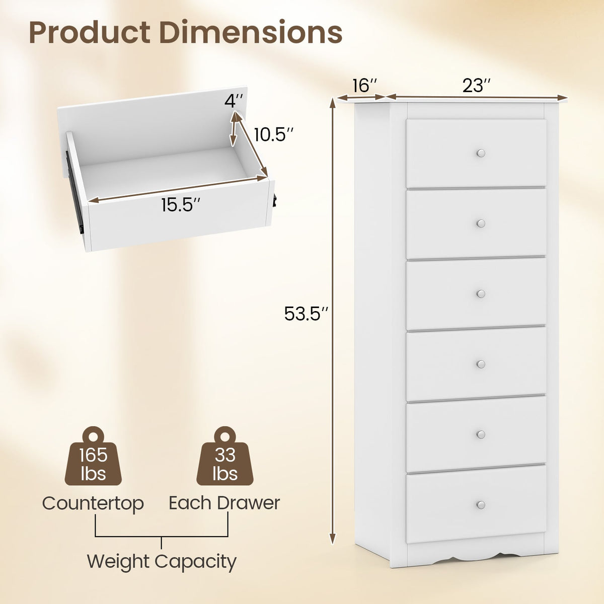 6 Drawer Chest Dresser White (min order qty 2)-Dressers & Chests-DECOROLALA