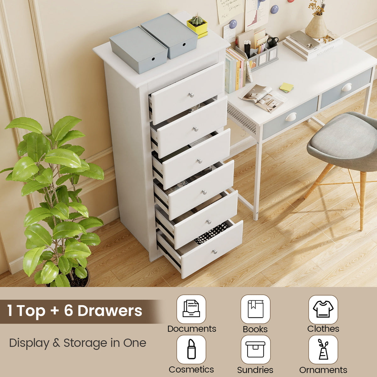 6 Drawer Chest Dresser White (min order qty 2)-Dressers & Chests-DECOROLALA