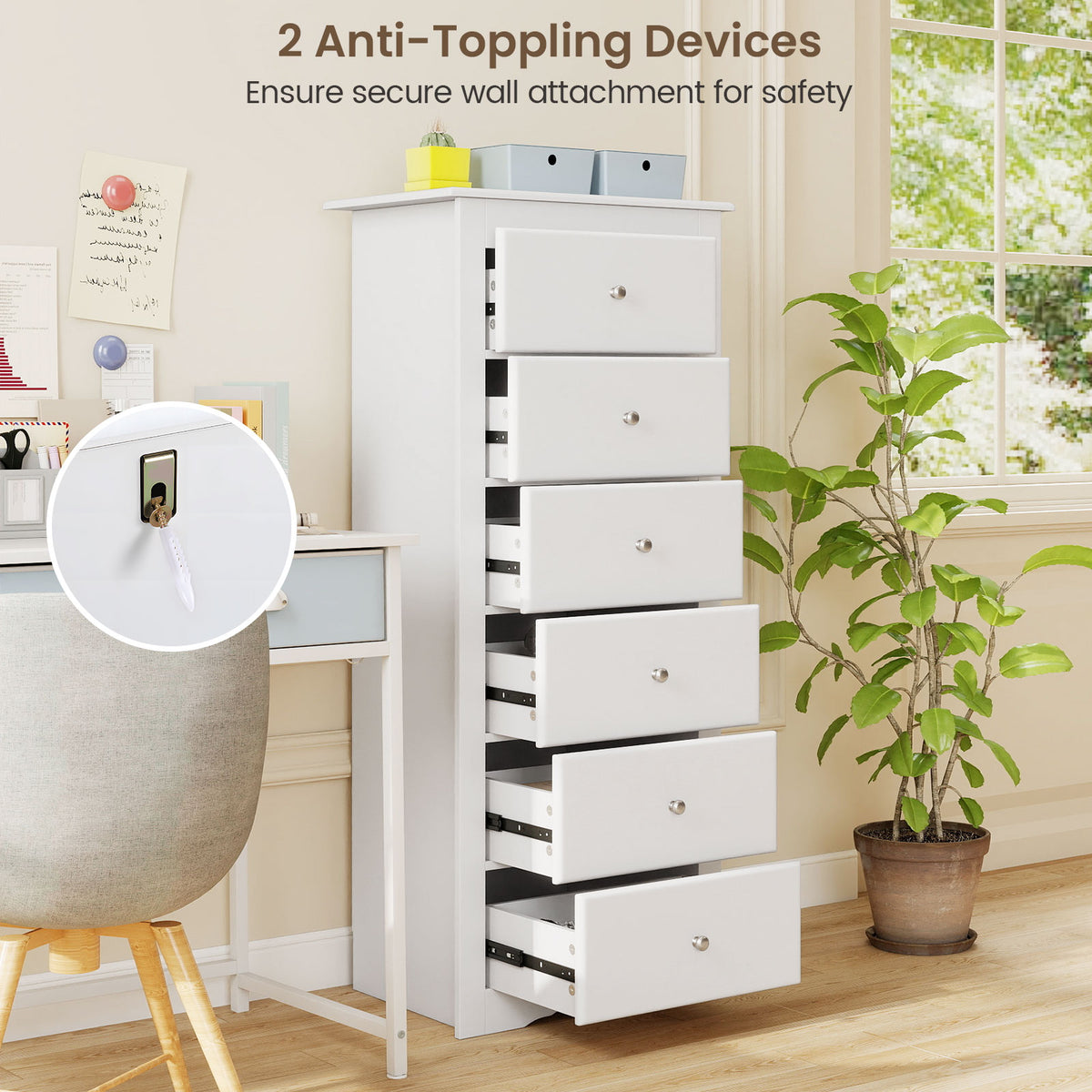 6 Drawer Chest Dresser White (min order qty 2)-Dressers & Chests-DECOROLALA