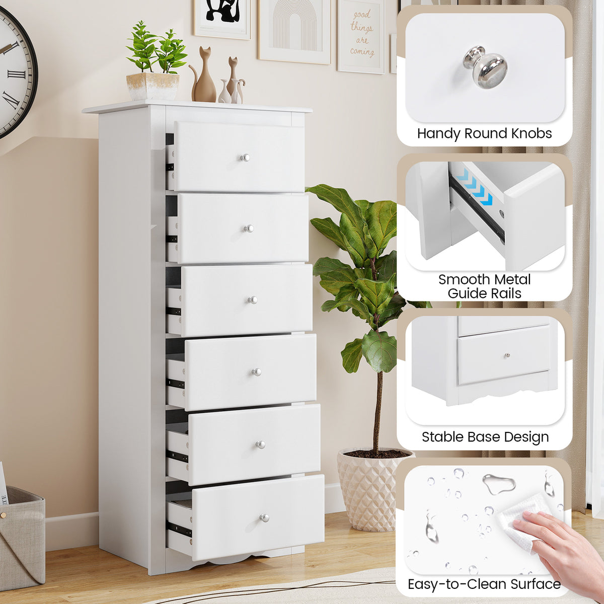 6 Drawer Chest Dresser White (min order qty 2)-Dressers & Chests-DECOROLALA