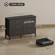 6 Drawer Double Dresser - Black Fluted Fronts Gold Handles-Dressers & Chests-DECOROLALA