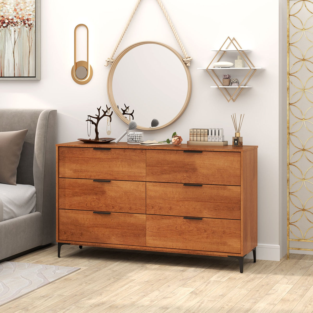 6-Drawer Dresser - Cherry (min order qty 2)-Dressers & Chests-DECOROLALA