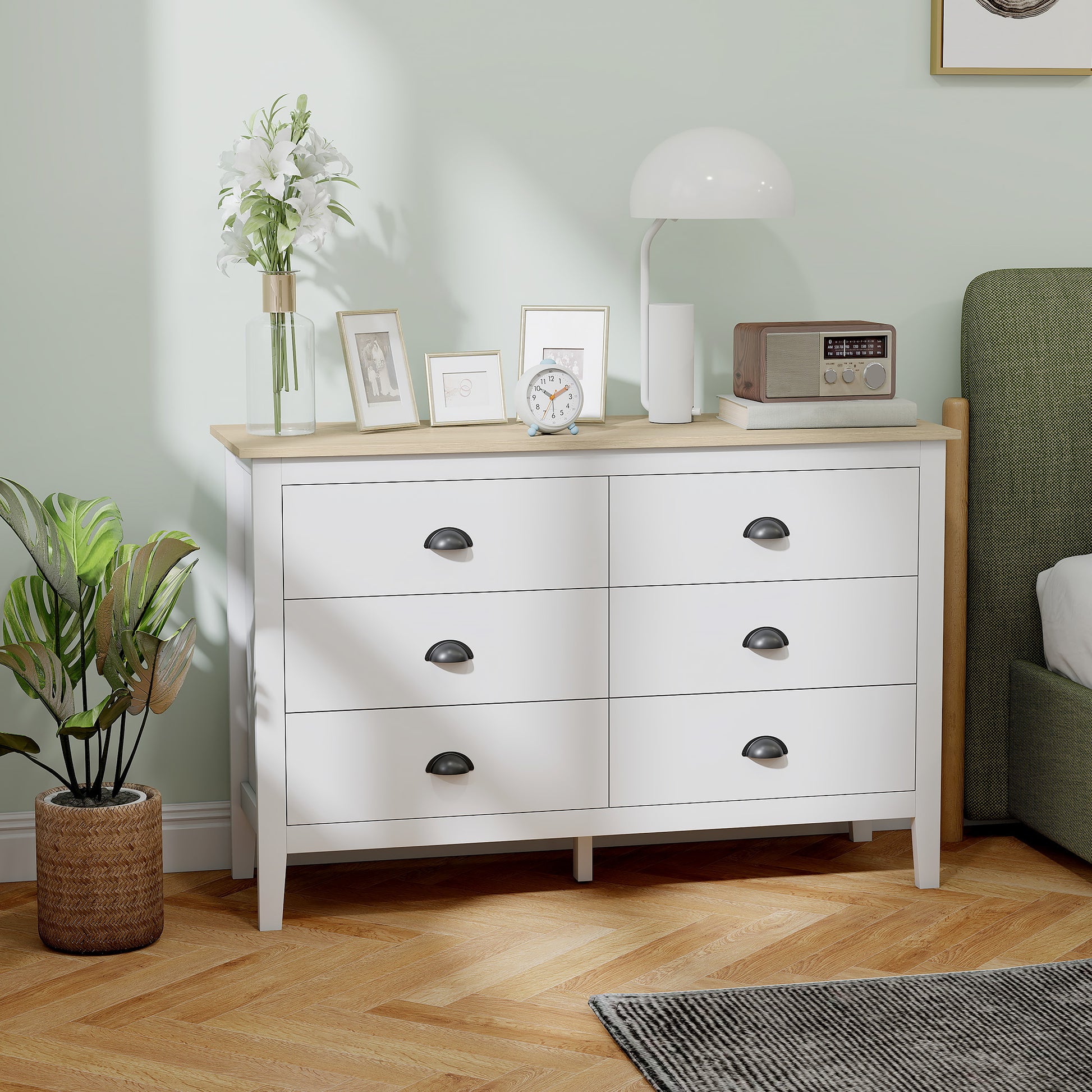 6 Drawer Dresser - White & Oak Modern Chest of Drawers-DECOROLALA