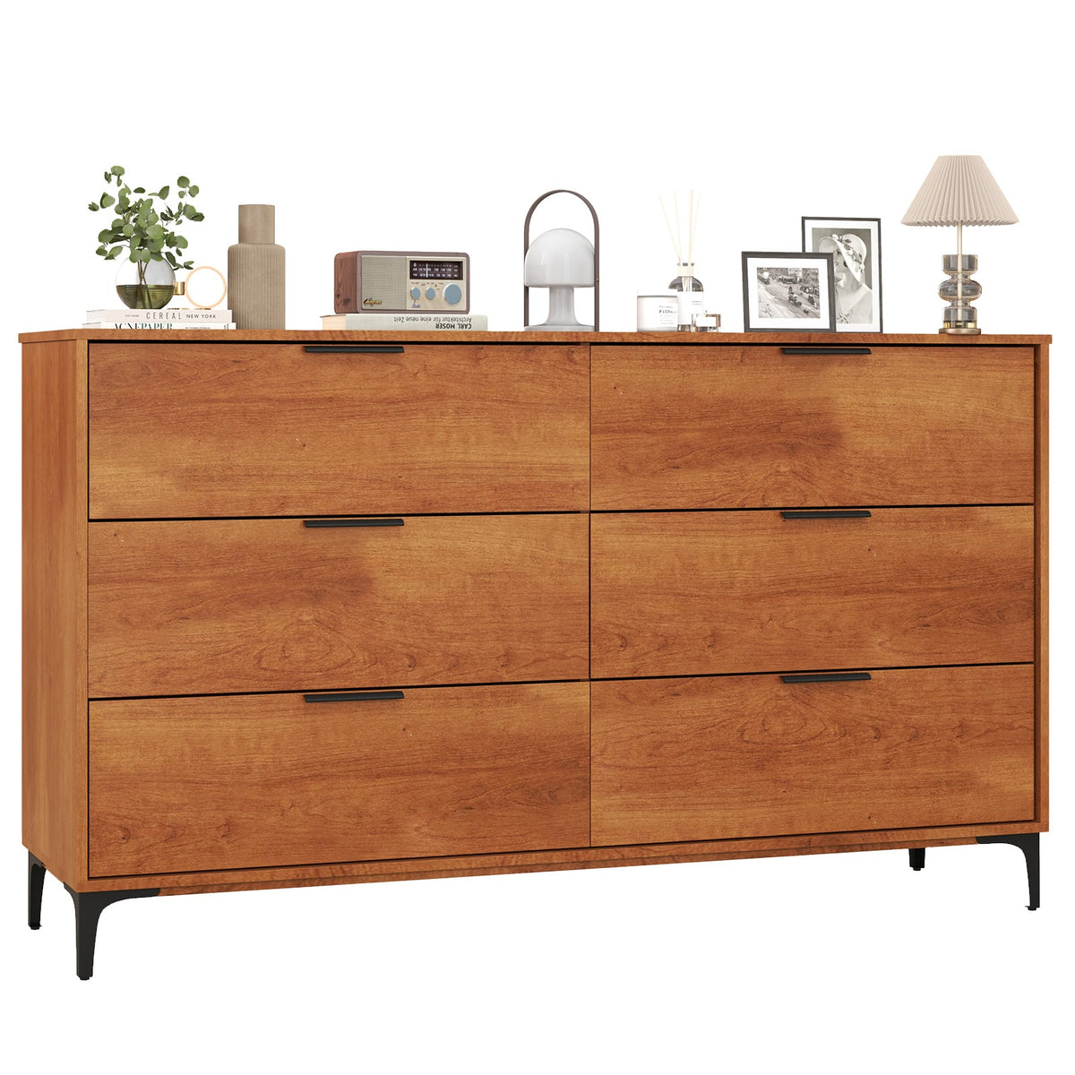 6-Drawer Dresser with Interlock System for Bedroom Living Room-Cherry-Dressers & Chests-DECOROLALA